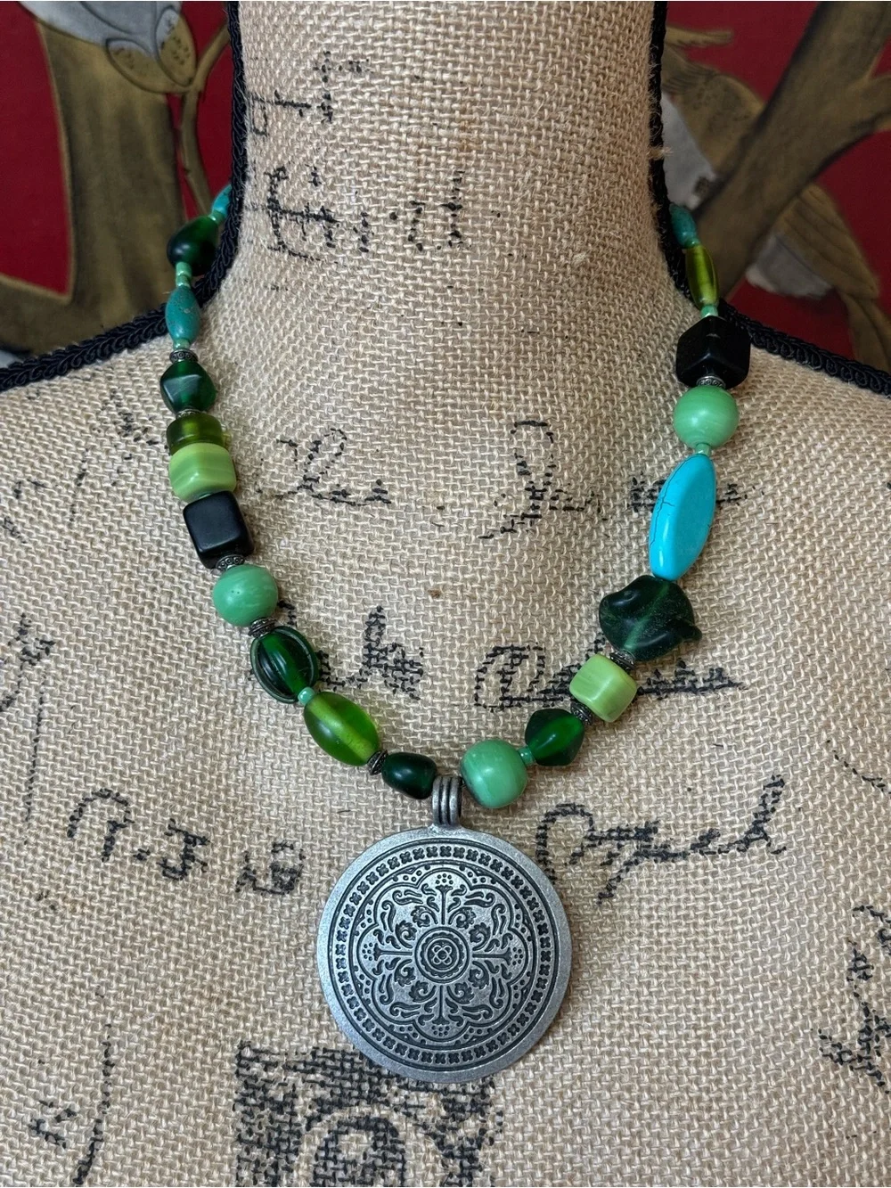 Women’s Beaded Metal Pendant Necklace | #B19